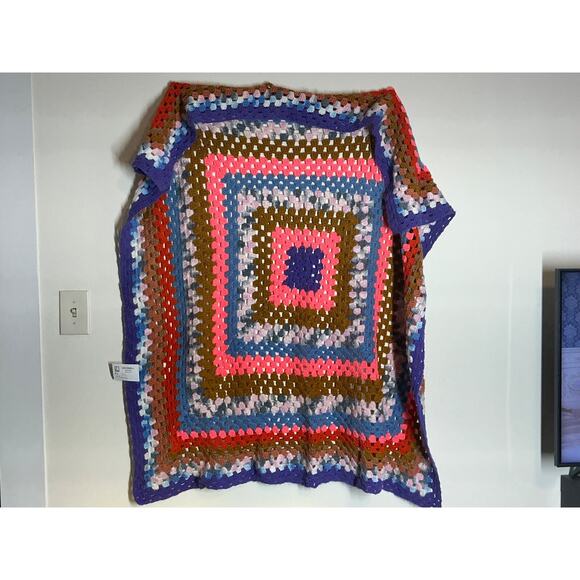 48,5x 44 Vintage Handmade Pastel Afghan Blanket Throw - Picture 1 of 16